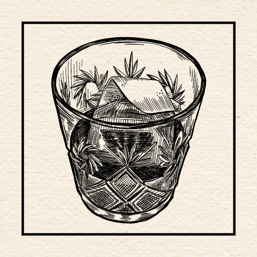 Illustration of Halley Connely's (Quaintrelle) "From Morn to Dewy Eve" Old Fashioned. Portland, Oregon.