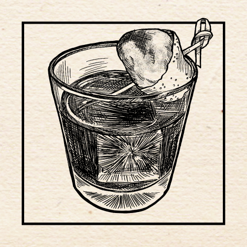 Illustration of Matt Gumm's (Lo Bar) "Postcard" Old Fashioned. Portland, Oregon.