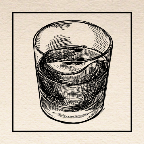 Illustration of Joshua Owen's "Salting the Mine" Old Fashioned. Portland, Oregon.