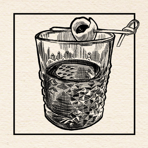 Illustration of Aaron Howard's (North End Saloon) "Side Arm" Old Fashioned. Portland, Oregon.